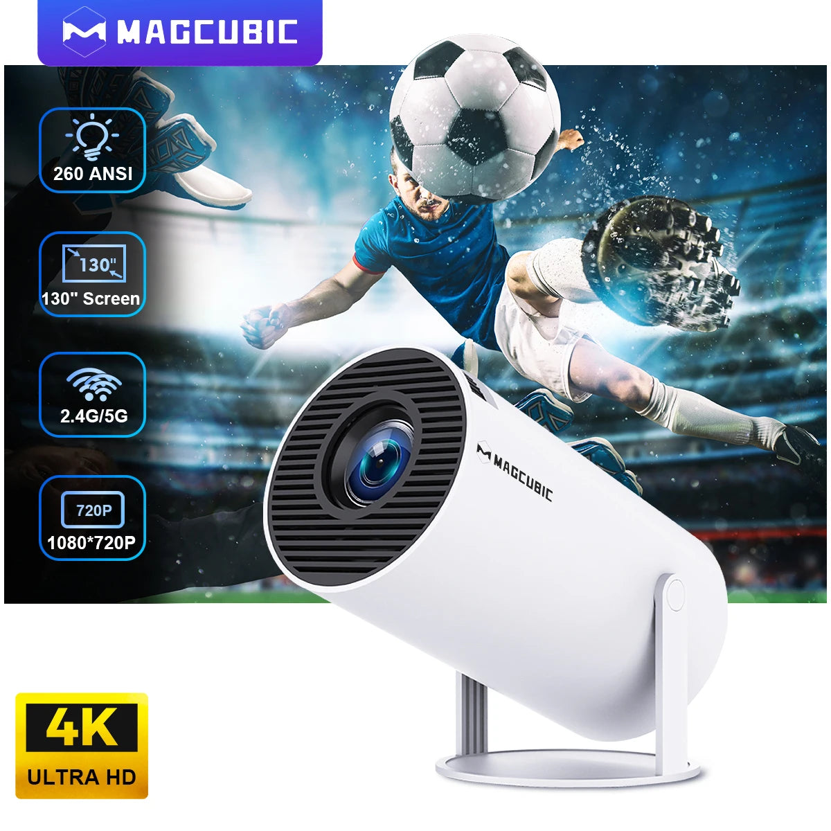 Portable 4K Projector with Android 11, Dual WiFi, and Bluetooth 5.0 - HY300 Pro for Outdoor Cinema Experience