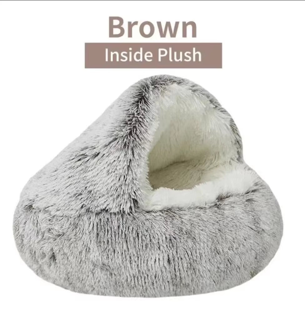 Premium Plush Round Cat Bed and Cushion House - 2-in-1 Warm Sleep Bag and Nest for Small Dogs and Cats