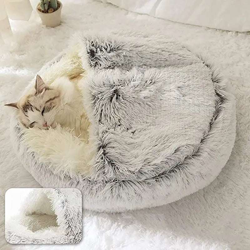 Premium Plush Round Cat Bed and Cushion House - 2-in-1 Warm Sleep Bag and Nest for Small Dogs and Cats