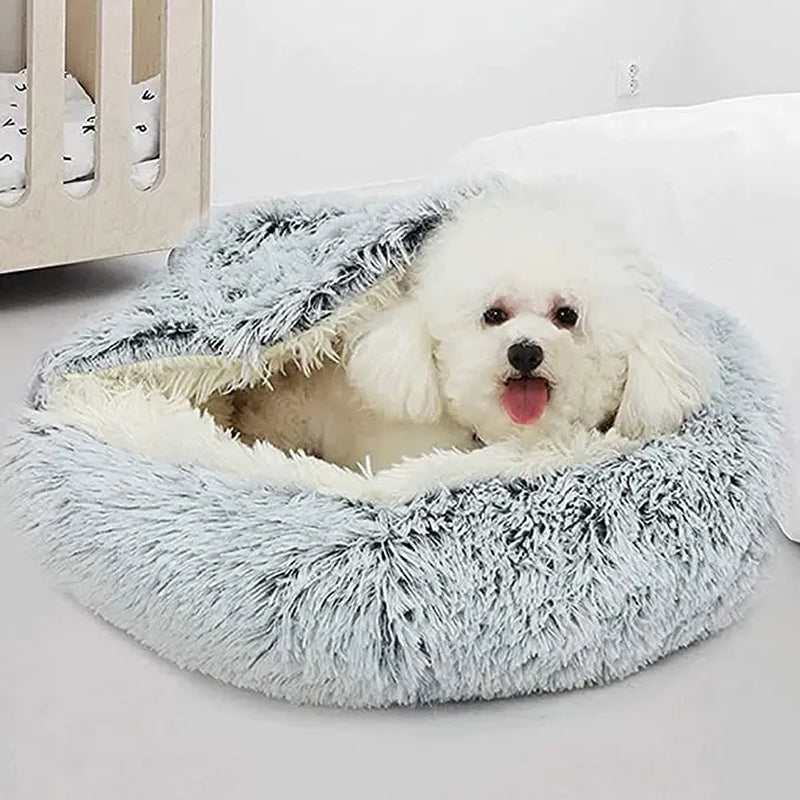 Premium Plush Round Cat Bed and Cushion House - 2-in-1 Warm Sleep Bag and Nest for Small Dogs and Cats