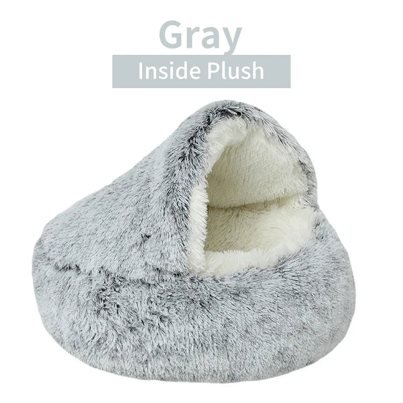 Premium Plush Round Cat Bed and Cushion House - 2-in-1 Warm Sleep Bag and Nest for Small Dogs and Cats