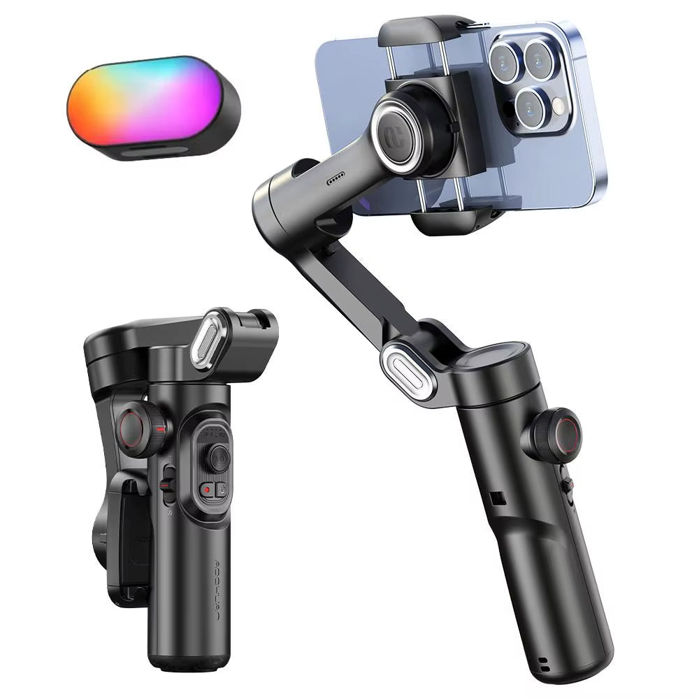AOCHUAN 3-Axis Handheld Gimbal Stabilizer for Smartphones with Integrated Fill Light and Face Tracking for TikTok and Vlogging