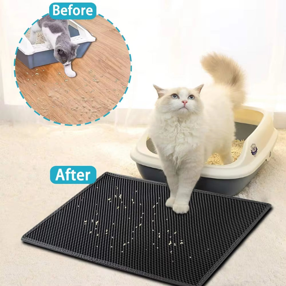 Premium Waterproof Cat Litter Mat with Dual Layer Non-Slip Design - Washable Pet Litter Box Mat and Gift Pad for Easy Cleanup