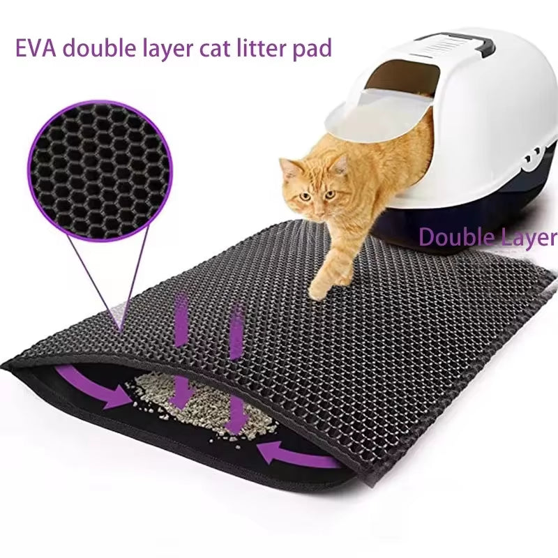 Premium Waterproof Cat Litter Mat with Dual Layer Non-Slip Design - Washable Pet Litter Box Mat and Gift Pad for Easy Cleanup