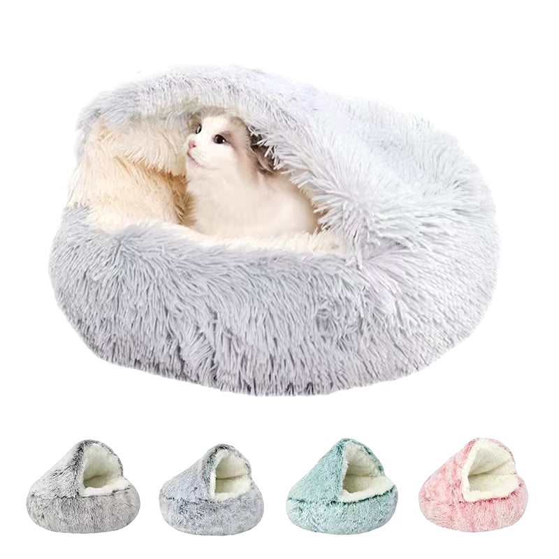 Premium Plush Round Cat Bed and Cushion House - 2-in-1 Warm Sleep Bag and Nest for Small Dogs and Cats