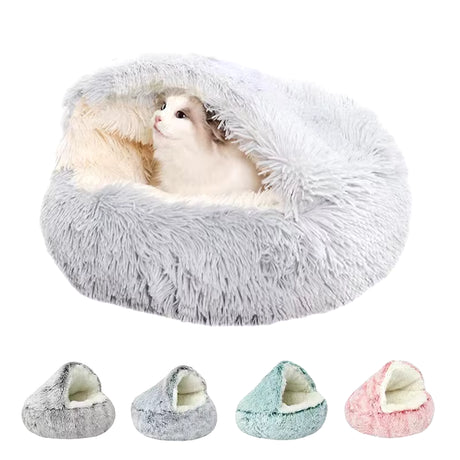 Premium Plush Round Cat Bed and Cushion House - 2-in-1 Warm Sleep Bag and Nest for Small Dogs and Cats