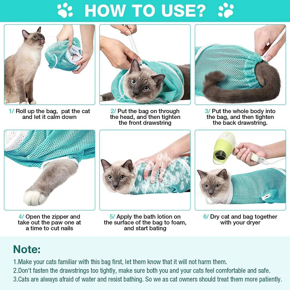 Adjustable Mesh Cat Grooming and Bathing Bag for Nail Trimming and Restraint