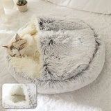 Premium Plush Round Cat Bed and Cushion House - 2-in-1 Warm Sleep Bag and Nest for Small Dogs and Cats