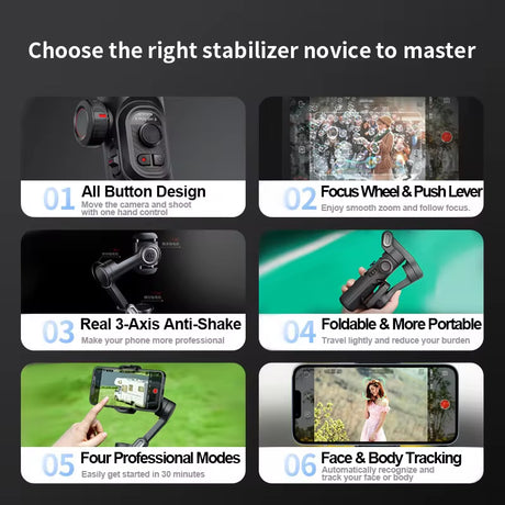 AOCHUAN 3-Axis Handheld Gimbal Stabilizer for Smartphones with Integrated Fill Light and Face Tracking for TikTok and Vlogging