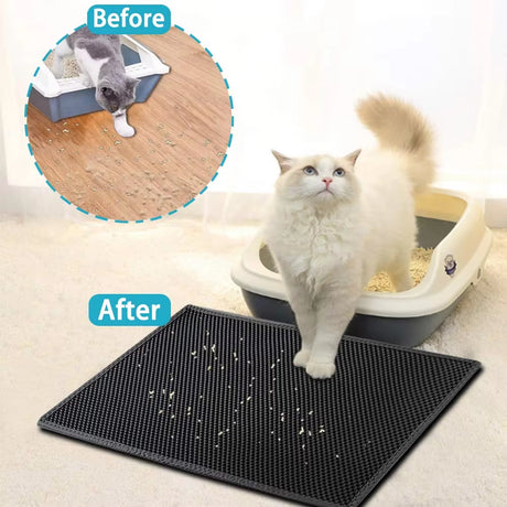 Premium Waterproof Cat Litter Mat with Dual Layer Non-Slip Design - Washable Pet Litter Box Mat and Gift Pad for Easy Cleanup