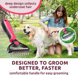 Professional Pet Deshedding Brush - Dual-Sided Undercoat Rake for Dogs and Cats - Shedding Comb and Dematting Tool with Extra-Wide Design