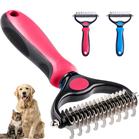 Professional Pet Deshedding Brush - Dual-Sided Undercoat Rake for Dogs and Cats - Shedding Comb and Dematting Tool with Extra-Wide Design