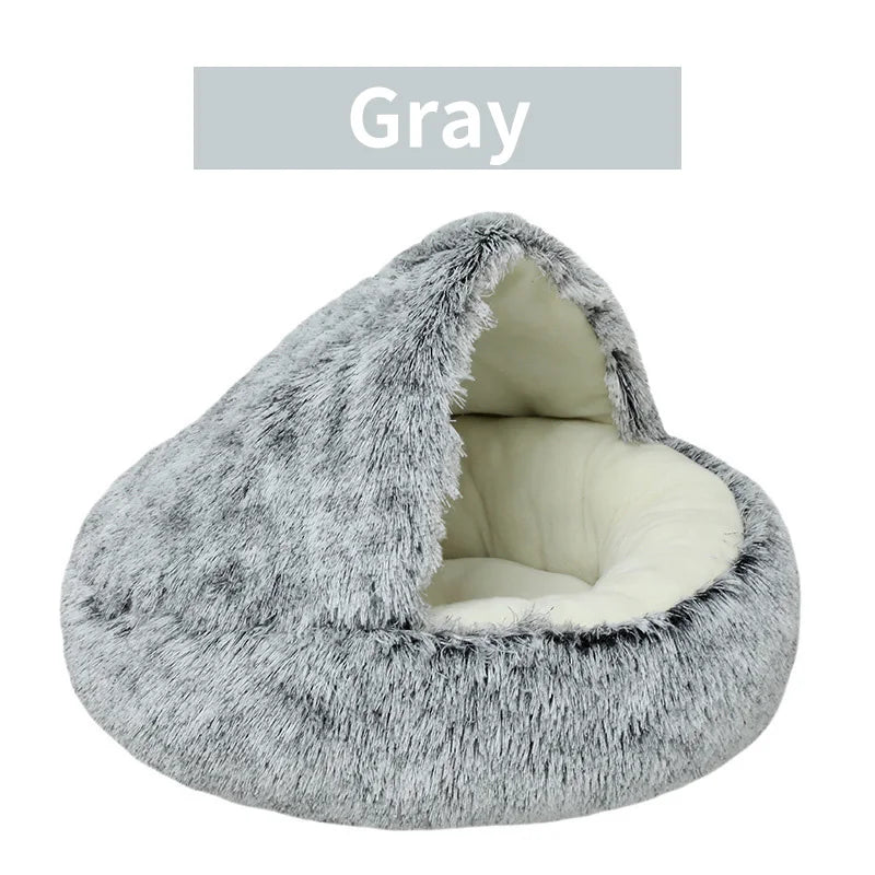 Premium Plush Round Cat Bed and Cushion House - 2-in-1 Warm Sleep Bag and Nest for Small Dogs and Cats