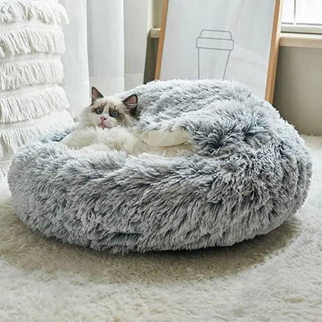Premium Plush Round Cat Bed and Cushion House - 2-in-1 Warm Sleep Bag and Nest for Small Dogs and Cats