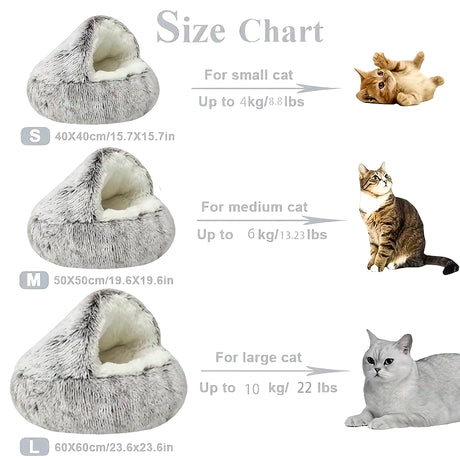Premium Plush Round Cat Bed and Cushion House - 2-in-1 Warm Sleep Bag and Nest for Small Dogs and Cats